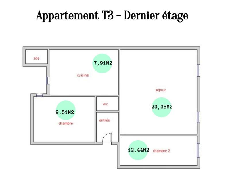 Appartement - 60 m² - 3 pièces