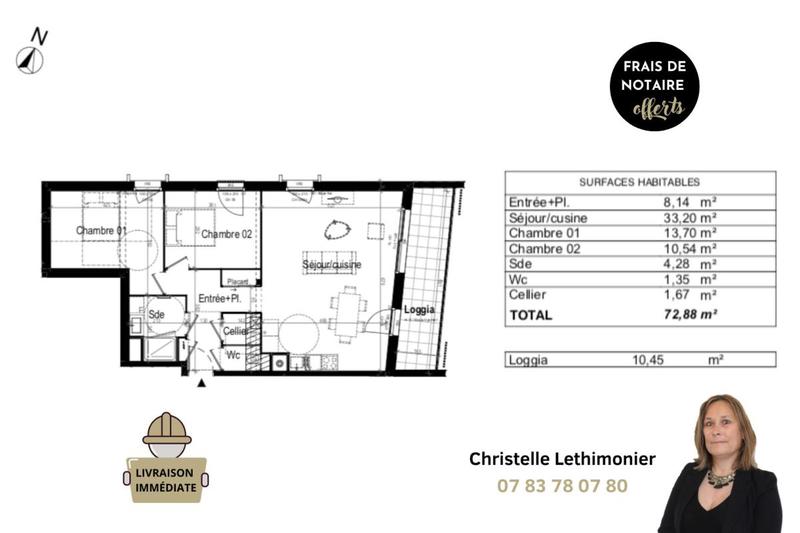 Appartement - 72 m² - 3 pièces