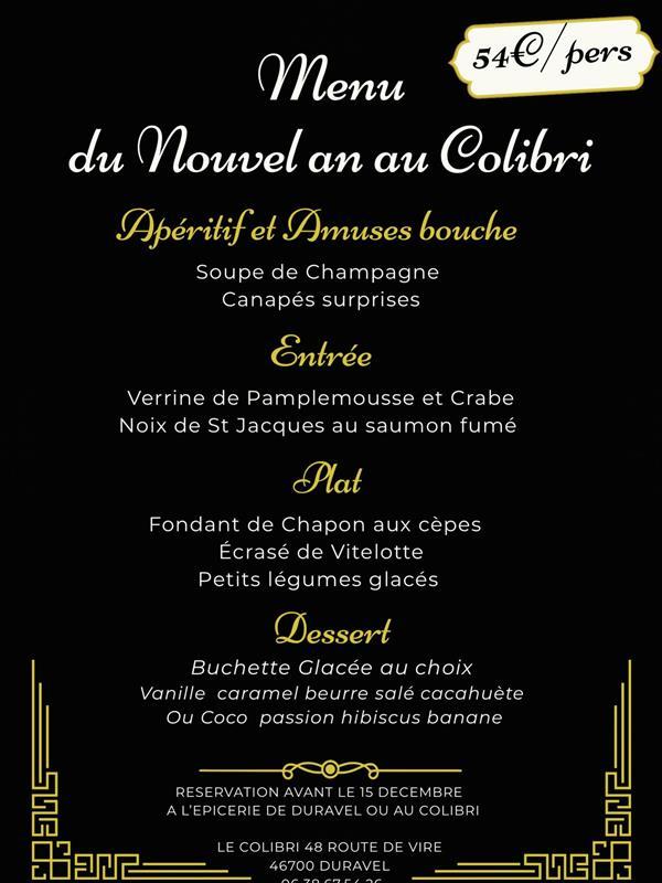 Menu du Nouvel An au Colibri