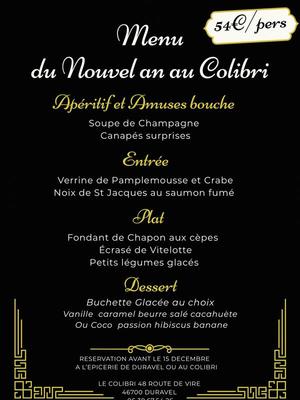 Menu du Nouvel An au Colibri