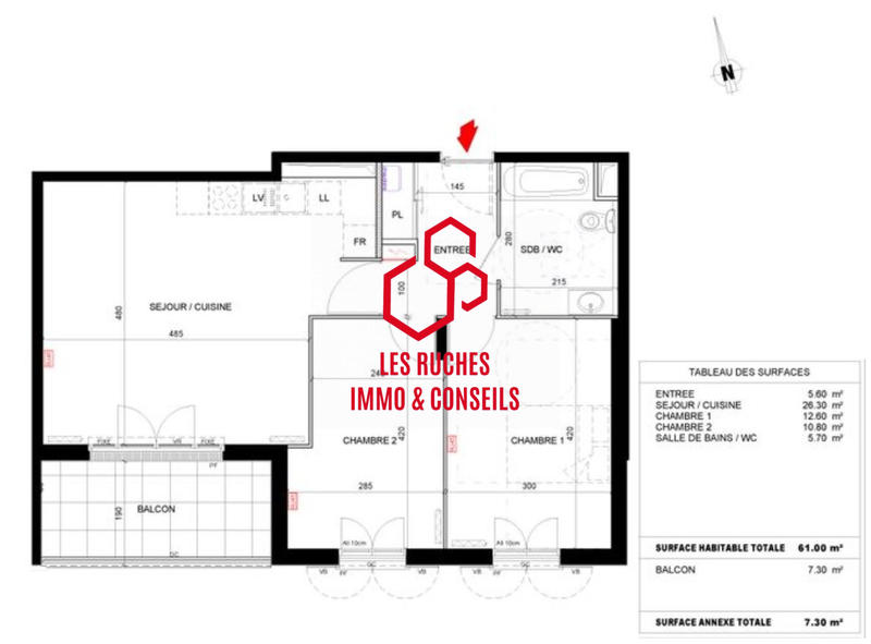 Appartement - 61 m² - 3 pièces