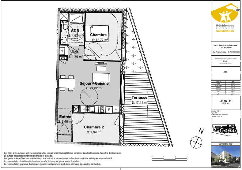 Appartement - 55 m² - 3 pièces