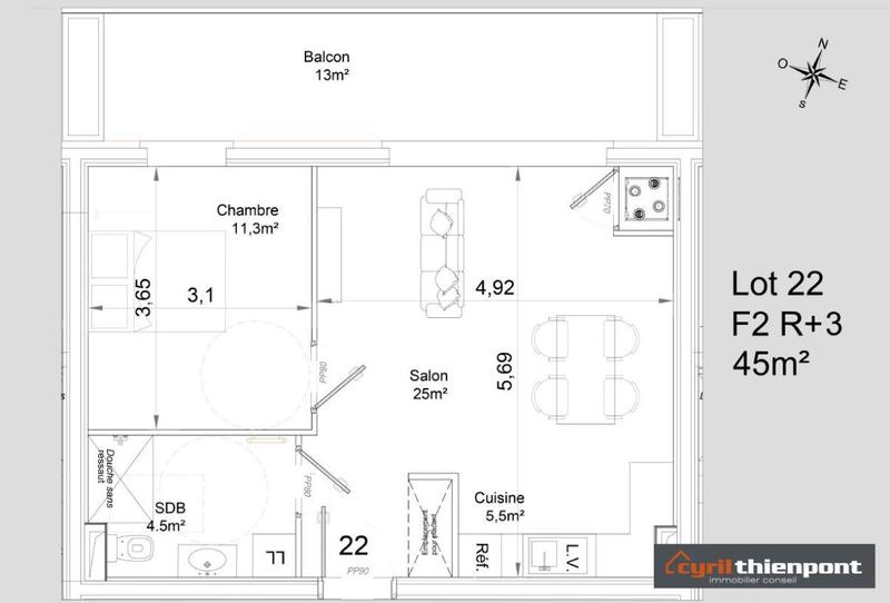 Appartement - 46 m² - 2 pièces
