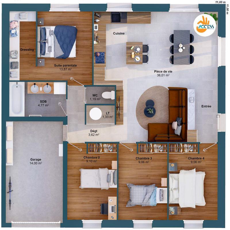 Maison - 88 m² - 6 pièces