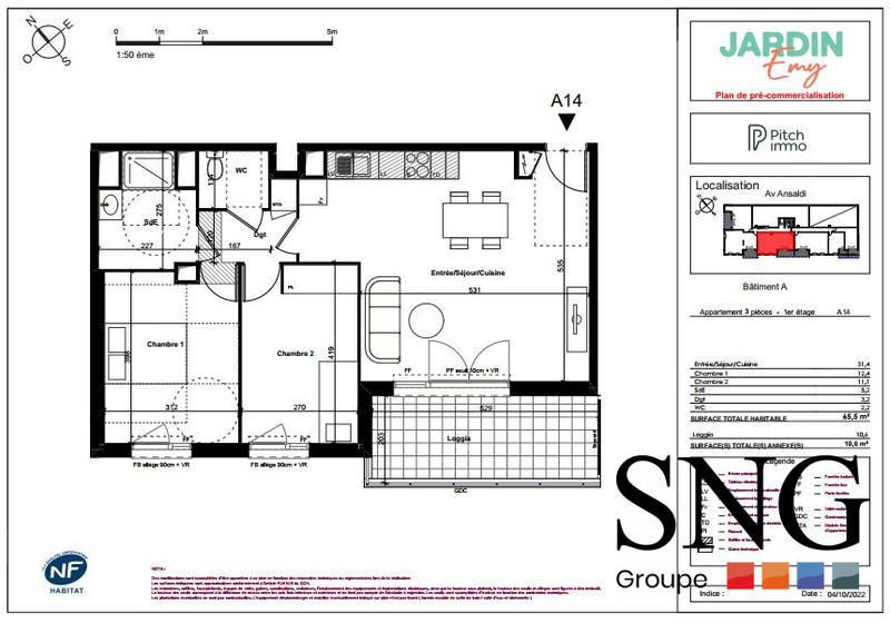 Appartement - 66 m² - 3 pièces