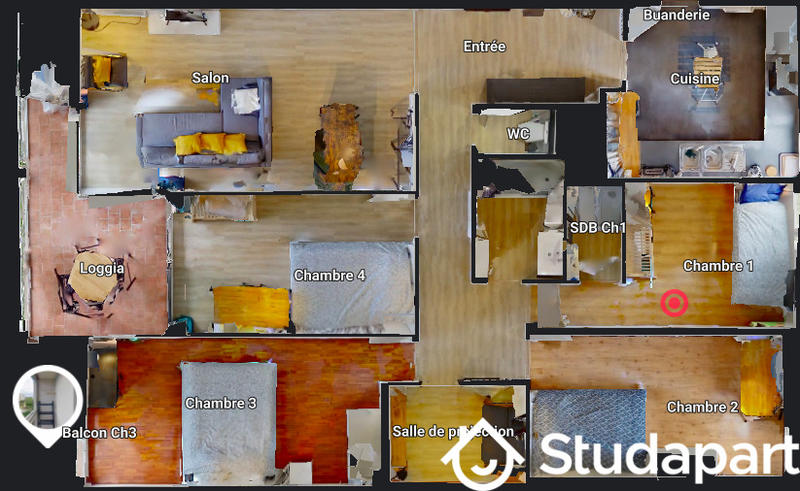 Chambre - 11 m² - 1 pièce