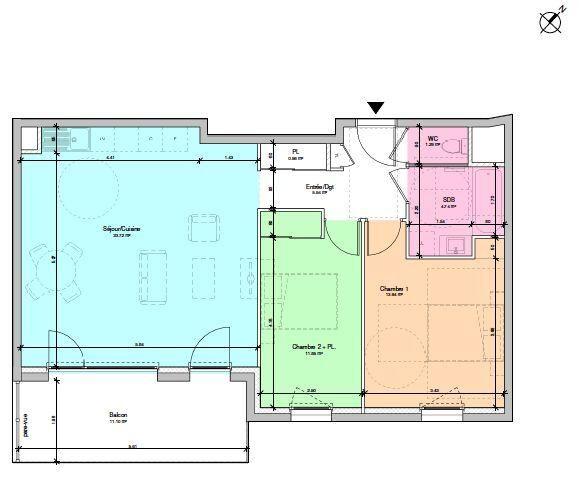 Appartement - 72 m² - 3 pièces