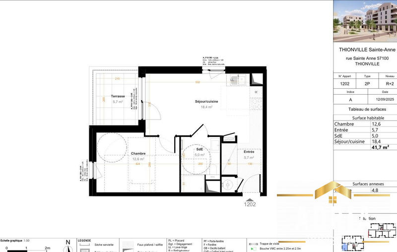 Appartement - 40 m² - 2 pièces