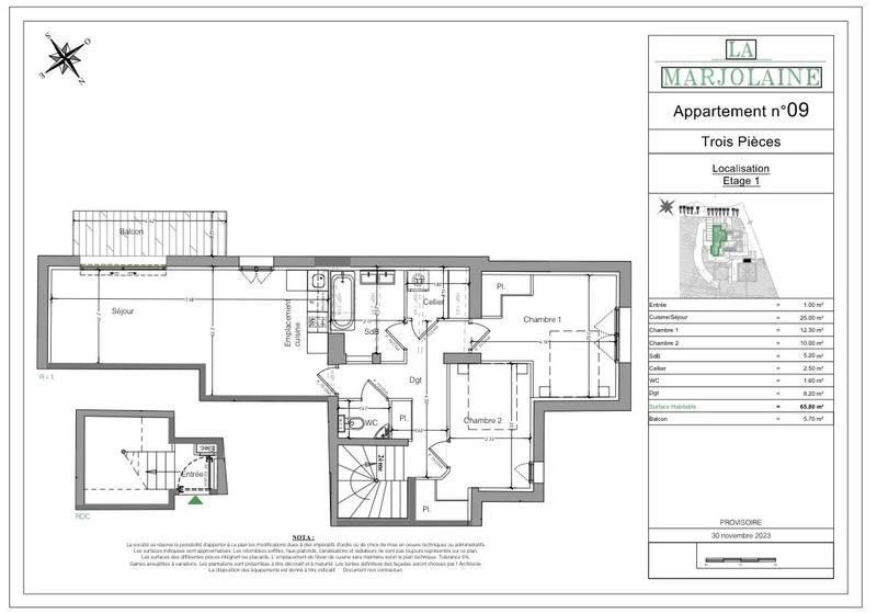 Appartement - 65 m² - 3 pièces