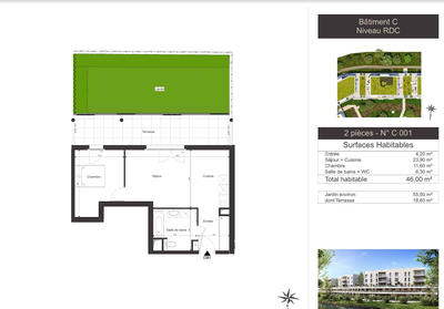 Appartement - 46 m² - 2 pièces