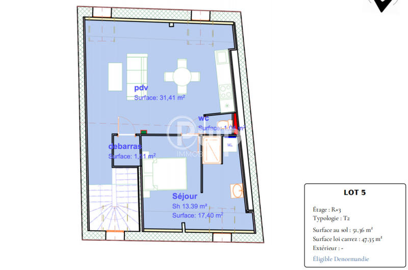 Appartement - 47 m² - 2 pièces