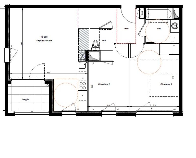 Appartement - 60 m² - 3 pièces