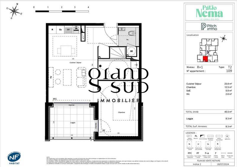 Appartement - 45 m² - 2 pièces