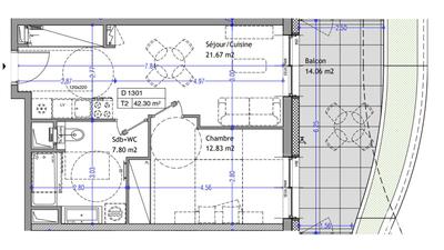 Appartement - 42 m² - 2 pièces
