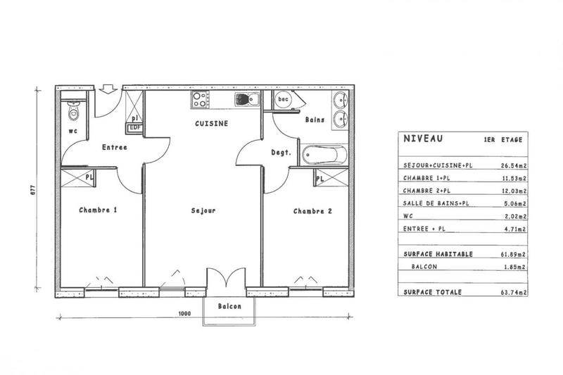 Appartement - 61 m² - 3 pièces