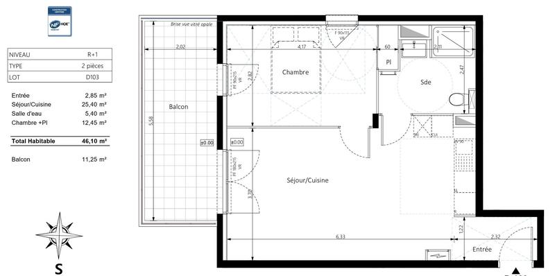 Appartement - 46 m² - 2 pièces