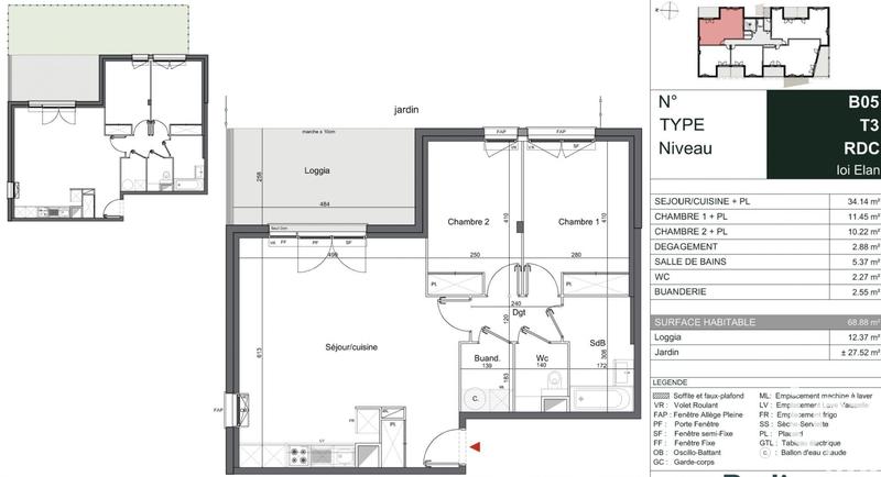 Appartement - 69 m² - 3 pièces