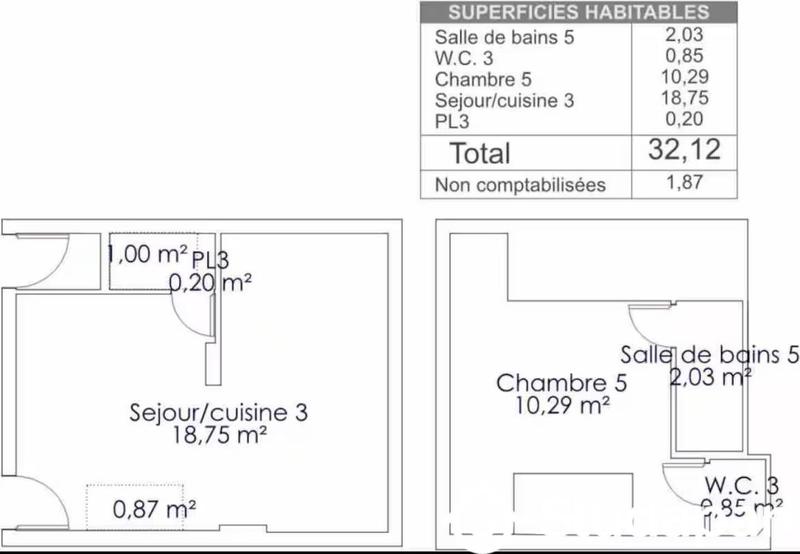 Maison - 32 m² - 2 pièces