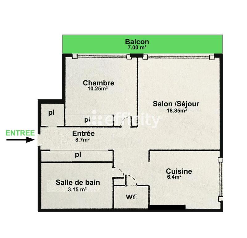 Appartement - 49 m² - 2 pièces
