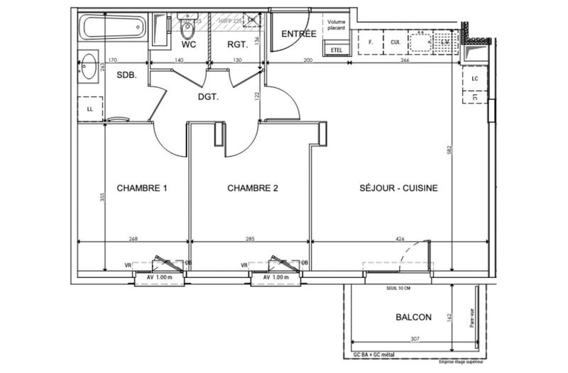 Appartement - 57 m² - 3 pièces