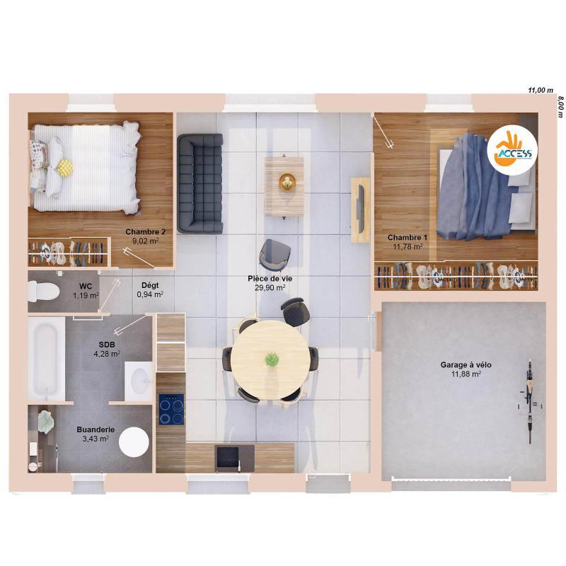 Maison - 61 m² - 4 pièces