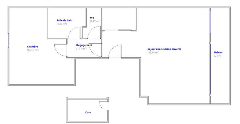 Appartement ancien - 48 m² - 2 pièces