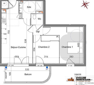 Appartement - 57 m² - 3 pièces