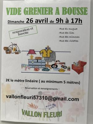 Vide grenier de Bousse rues des fleurs autour du cimetière