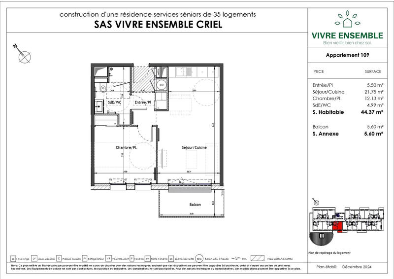 Appartement - 44 m² - 2 pièces