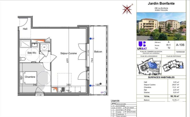 Appartement - 50 m² - 2 pièces