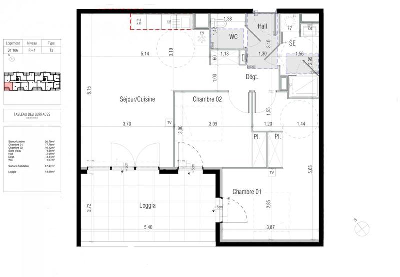 Appartement - 67 m² - 3 pièces