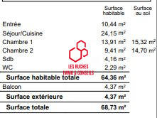 Appartement - 64 m² - 3 pièces