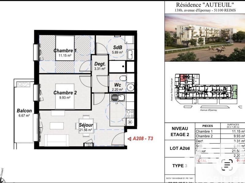 Appartement - 54 m² - 3 pièces