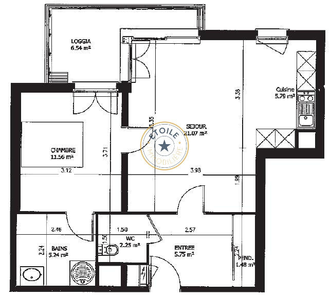 Appartement - 53 m² - 2 pièces
