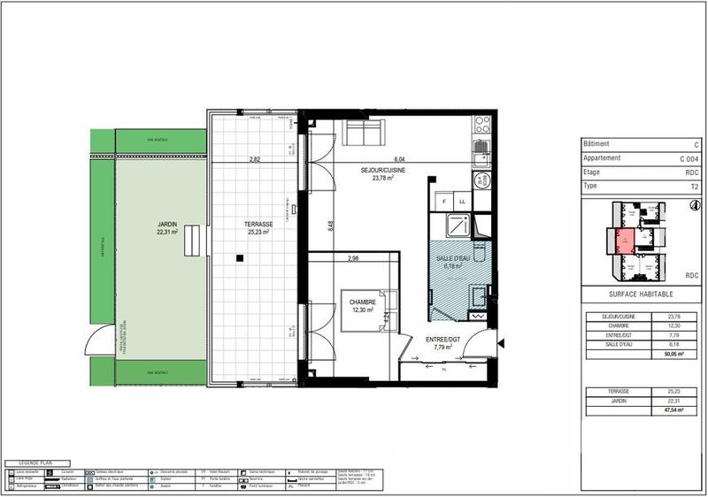 Appartement - 50 m² - 2 pièces