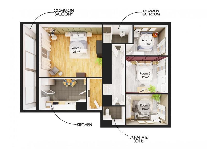 Chambre - 10 m² - 1 pièce