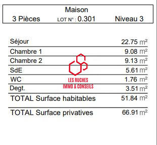 Appartement - 52 m² - 3 pièces