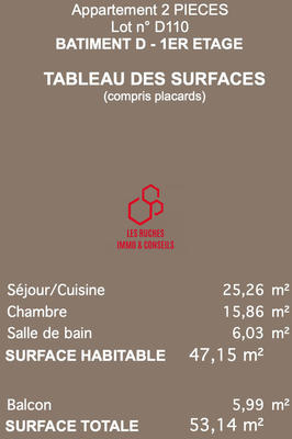 Appartement - 47 m² - 2 pièces