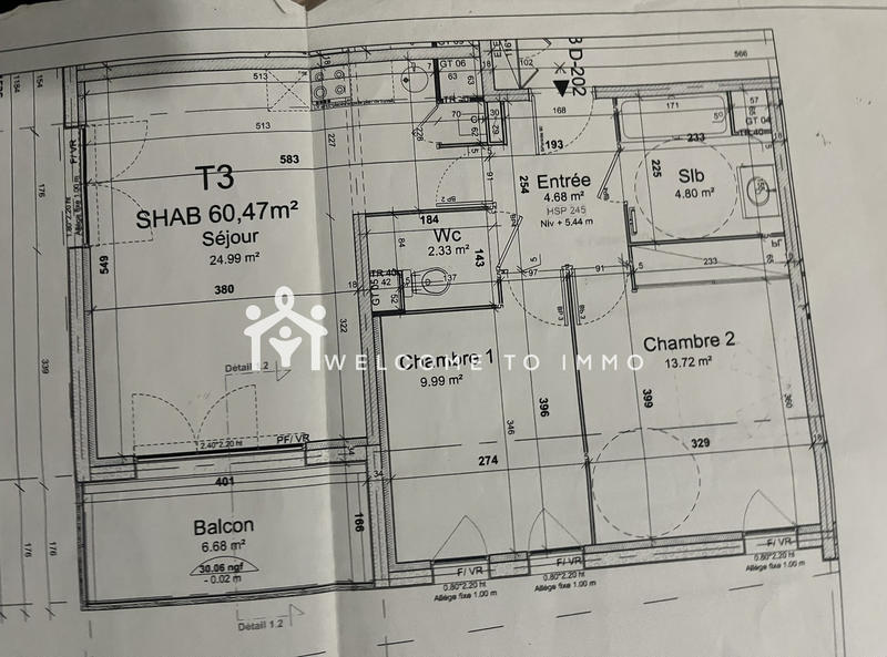 Appartement - 60 m² - 3 pièces