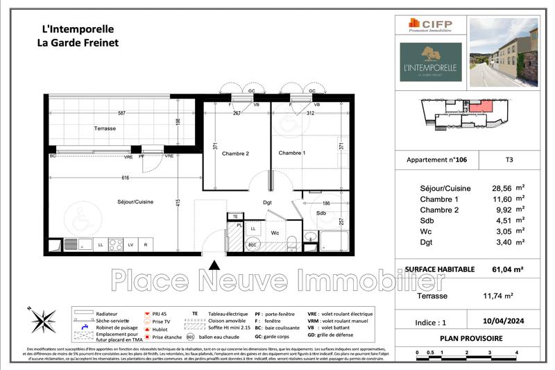 Appartement - 61 m² - 3 pièces