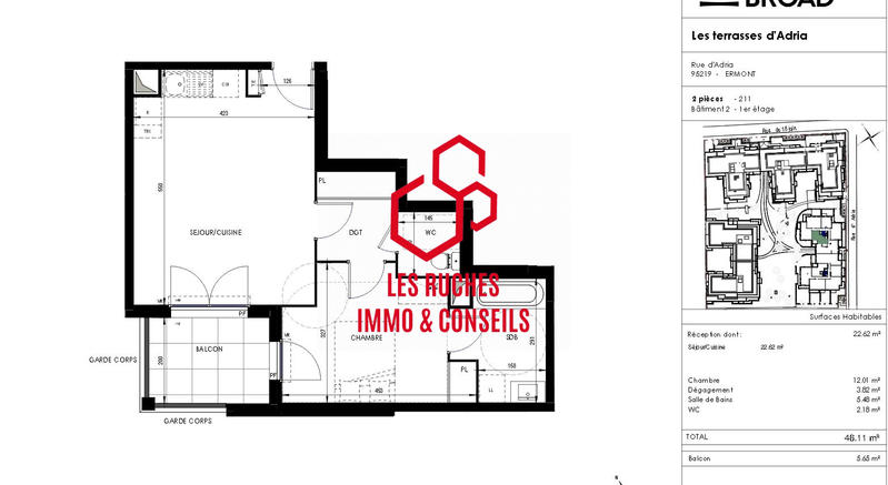 Appartement - 46 m² - 2 pièces