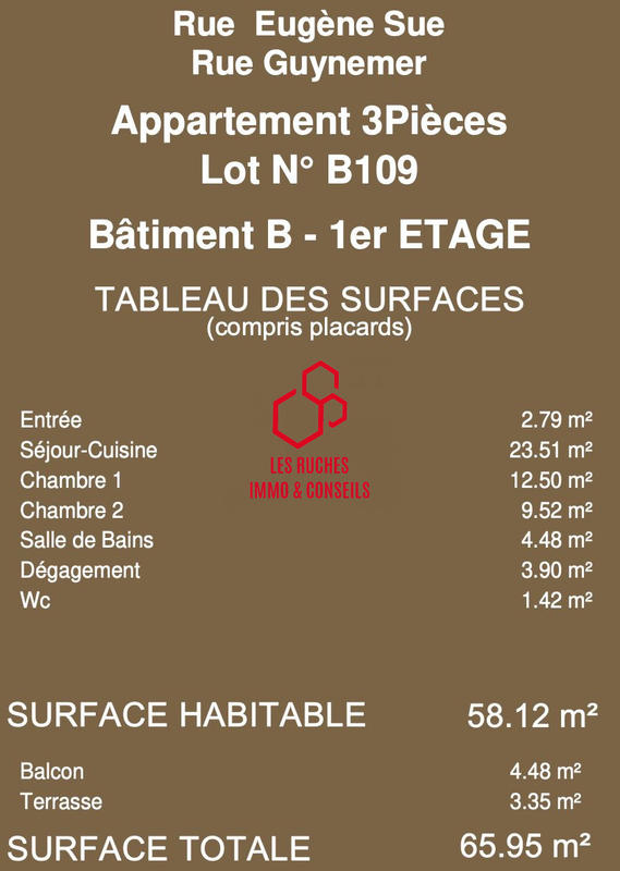 Appartement - 58 m² - 3 pièces