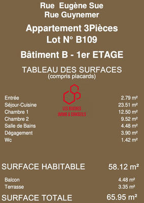 Appartement - 58 m² - 3 pièces