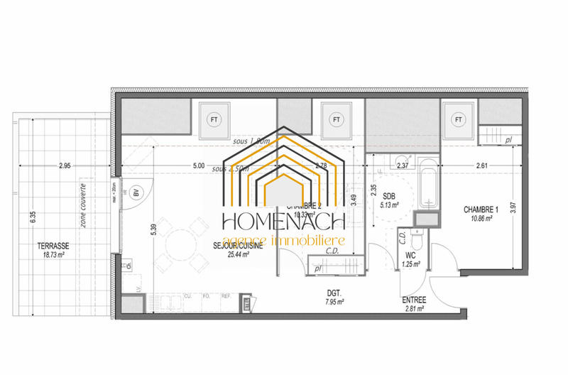 Appartement - 64 m² - 3 pièces