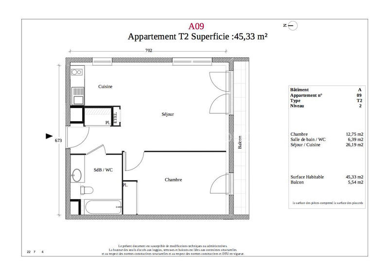 Appartement - 45 m² - 2 pièces