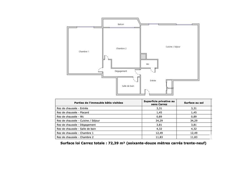 Appartement - 72 m² - 3 pièces