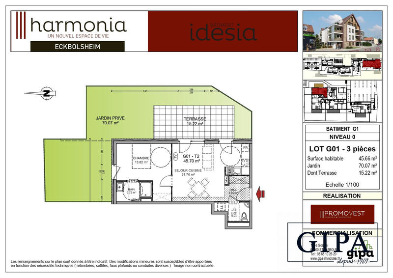 Appartement - 46 m² - 2 pièces