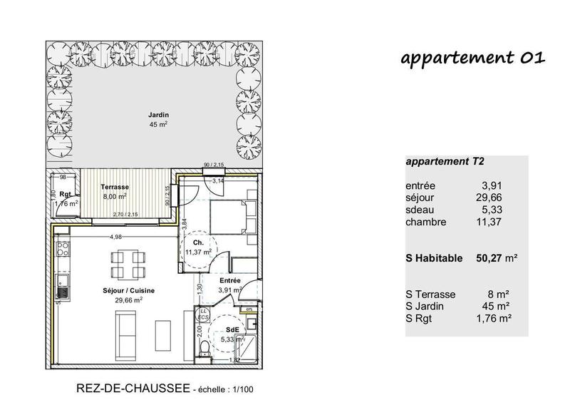 Appartement - 50 m² - 2 pièces