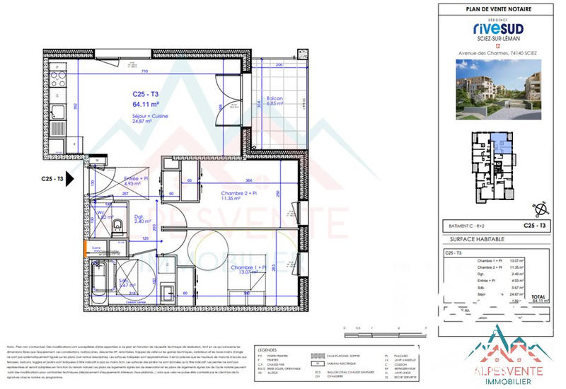 Appartement - 64 m² - 3 pièces