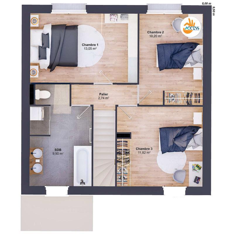 Maison - 88 m² - 6 pièces